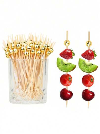 100pcs White Pearl Fruit Cake Disposable Fruit Picks, Pearl Cake Fruit Bamboo Skewers, Fruit Picks, Bamboo Skewers, Fruit Kebabs, Cake & Dessert Display Decor, Cocktail Decorative Bamboo Picks, Cake & Burger Art Forks - For Beverage Decoration, Desserts (Birthday, Wedding Party Supplies, Christmas Gifts)