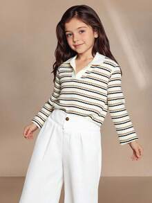 SHEIN 3pcs/Pack Young Girl Casual & Comfy Wide Leg Pants, Spring & Fall - Multicolor - View 6