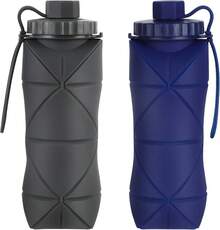 Silicone Collapsible Bottles,Lightweight Reusable Leakproof Traveling Camping Hiking Cycling Sports Outdoor,Foldable Portable Travel Bottle 600ML Dark And Purple 2Pack. - Dark Blue+Dark Grey - View 2