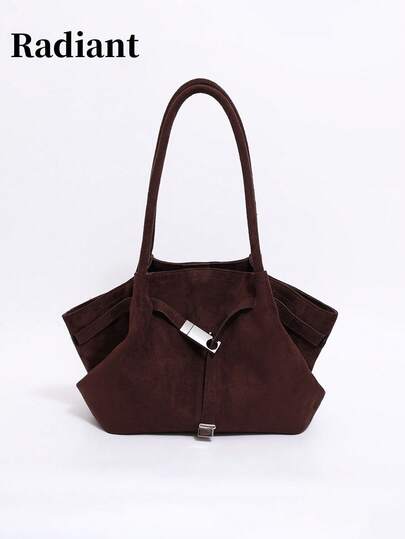 女士饺子形麂皮绒单肩腋下包小众设计手提包托特包适合通勤约会逛街可当斜挎包