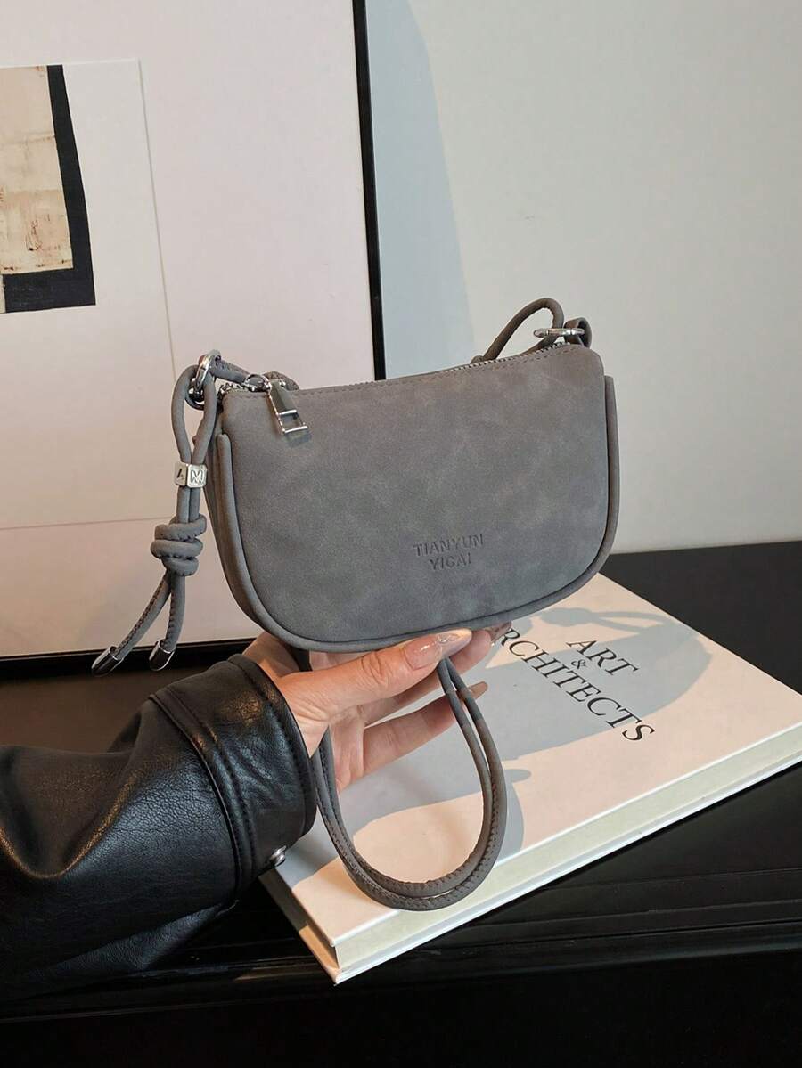 Mini Lychee Texture Crossbody Bag For Women, New Stylish Compact Versatile Daily Bag - Grey - View 1