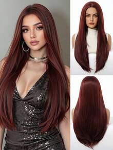 Peruci elegante și respirabile, de culoare vișinie, cu breton - păr sintetic lung, drept, rezistent la căldură - perfecte pentru festivaluri, petreceri și cadouri, festivaluri, Halloween, accesorii pentru peruci