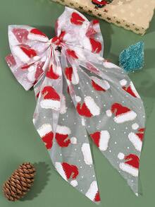 1 szt. Świąteczne duże spinki do włosów z nadrukiem w kształcie czapki bożonarodzeniowej, tiulowe, kokardki, długie ogony, spinki do włosów, świąteczne spinki do włosów, spinki do włosów na imprezę, świąteczne akcesoria do włosów, wesołych świąt