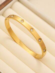 Luxury Elegant Fashion Four-Leaf Clover Nail-Shaped Zirconia Bracelet Stainless Steel Women's Bracelet Set, Suitable For Daily Stacking Wear, Evening Parties, Dates, And Daily Wear As Gifts