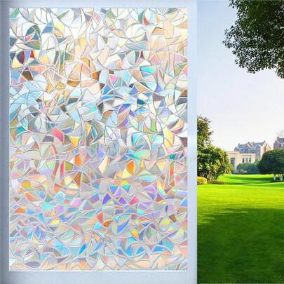 1 Rollo de película de privacidad de ventana arcoíris, pegatina decorativa de ventana de vidrio arcoíris colorida, calcomanía de parasol estática, para aislamiento térmico del hogar, sin pegamento