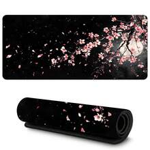 1pc Extra Large Durable Mouse Pad With Pink Cherry Blossoms And Full Moon Design - Precision Stitched Edges, Non-Slip Rubber Base, Washable - Perfect For PC, Office, And Dorm Decor - Ideal Gift For Gamers, Office Workers, And Students