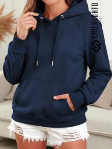 Women's  Hoodie With Premium Plain Flannel Cold Weather Blouse Coat Winter Long Sleeve Windbreaker - 藏蓝色 - 查看 1