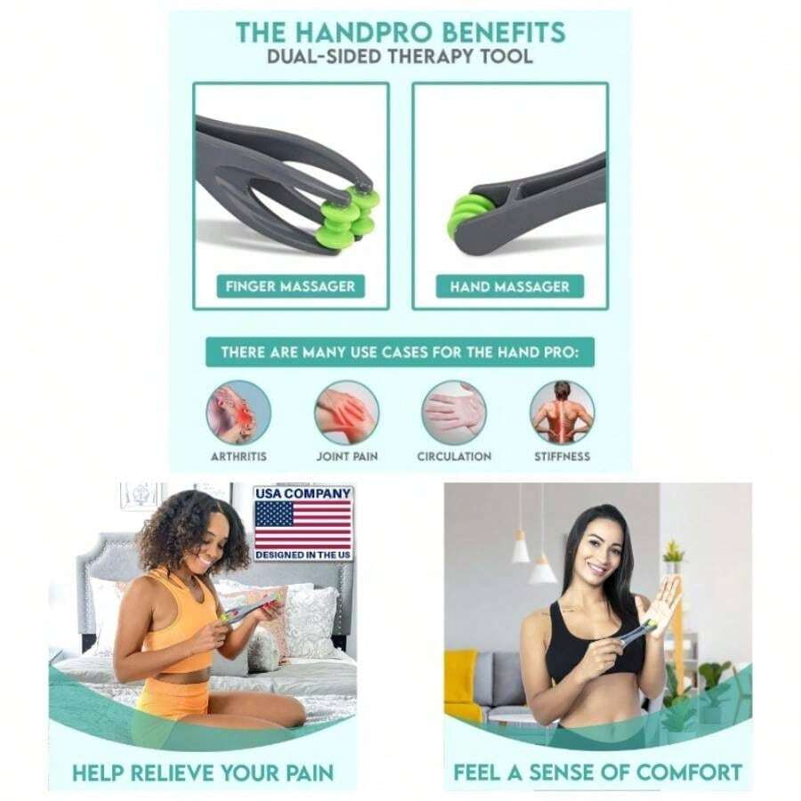 HandPro Finger Massager Deep Tissue Comfort, Dual - Sided Therapy Arthritis, Carpal Tunnel, Stress Pain Relief, Massage Roller Hands, Wrist