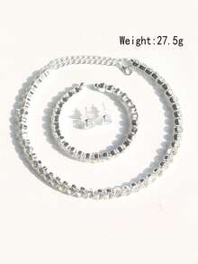 3pcs Elegant Bridal Jewelry Set, Sparkling Single Row Crystal Necklace, For Women