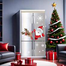 2 buc Autocolante Statice Festive de Crăciun - Moș Crăciun și Reni Autocolante pentru Ferestre cu Față-verso, Decor de Sărbători din Plastic reutilizabil pentru Sticlă, Decorațiuni de Crăciun reutilizabile, Autocolante pentru Ferestre de Crăciun, Autocolante reutilizabile, Autocolante durabile, Decor de Crăciun