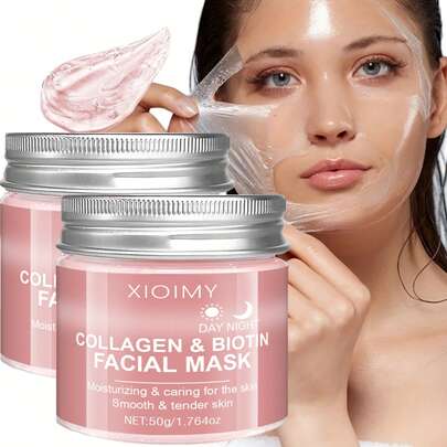  XIOIMY 买一送一胶原蛋白和生物素面膜 - 无酒精，深层补水，增强皮肤弹性，提亮肤色，增强皮肤光泽，胶原蛋白面膜