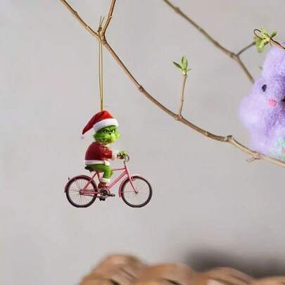 Grinch Green Furry Monster Cartoon Character Christmas Decor Hanging Ornament, Acrylic Flat Christmas Tree Decor Hanging Ornament, Garden Decor Hanging Ornament, Wedding Decor Hanging Ornament, Party Decor Hanging Ornament, Home Decor Hanging Ornament, Car Decor Hanging Ornament, Hotel/Shop Decor Hanging Ornament, Restaurant Decor Hanging Ornament, Suitable For Door/Window Handle Decor, Great Christmas Gift For Friends & Family, Halloween Costume