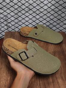 Dép da lộn kaki thời trang thường ngày có khóa kim loại có thể điều chỉnh, đế trong mềm mại thoải mái, phù hợp cho cả nam và nữ, thích hợp cho mùa thu/đông, Giáng sinh, Halloween, thích hợp cho gia đình, hẹn hò, mua sắm, đi làm, tiệc tùng, kỳ nghỉ ở bãi biển - Màu Khaki - Xem 10