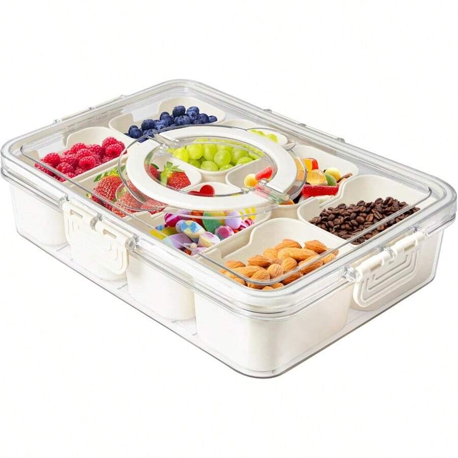 MineSign 2Pack Divided Snackle Box With Lids Stackable Food Serving Tray For FruitandVeggie Plastic Fridge Storage Container For Pantry Freezer Clear Snack Box For Meal Prep Candy Nuts Spice - 1 Paket dengan 8 pembagi - View 1
