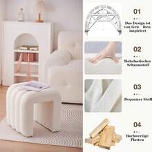 Zedelmaier Hocker mit Holzfüßen – Weißer Sitzhocker, Fußhocker, Sitzwürfel & Pouf für Wohnzimmer, Schlafzimmer, Eingangsbereich - Weiss - Übersicht 3