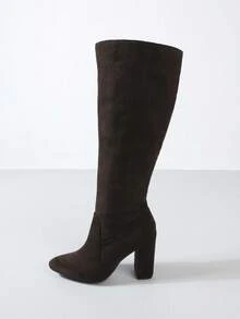 Timesize Fall/Winter Brown Chunky Heel Thigh High Boots, Over-The-Knee Cowboy Boots, Platform Boots For Women, Winter Boots - Chocolate Brown - View 7