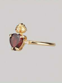 Elegant Minimalist Delicate Red Heart Crown Cocktail Ring For Women, Suitable For Daily Wear, Engagement, Party, Holiday Gift - Gold - View 2