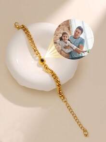 Customized Couple Projection Bracelet, Stainless Steel Cuban Link Projection Photo Bracelet, Personalized Colorful Photo Projection Jewelry, Memorial Photo Bracelet, Gift For Boyfriend, Father's Day Customized Gift - Round Cuban Chain 18+5cm - View 12