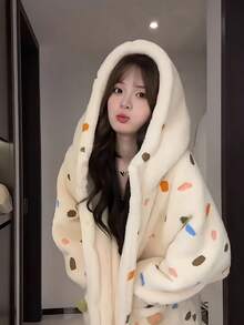 1 chiếc áo choàng tắm nữ bằng vải lông san hô mới năm 2025, áo choàng tắm dài có mũ mềm mại, bộ đồ ngủ bằng vải lông san hô, đồ ngủ mùa đông ấm áp và thoải mái, đồ mặc nhà mềm mại. - Nhiều màu - Xem 6