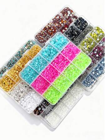 2-5毫米混合尺寸树脂平底水钻，无需热熔胶，美甲装饰钻，闪亮亮片果冻珠，适用于美甲、马克杯、瓶子、杯子、手机、化妆品DIY配件等。