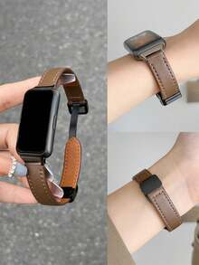 1 条棕色可折叠磁扣皮革表带，兼容华为手环 10/9/8/7 NFC 版本