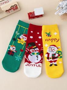 3 Pairs Snowman & Santa Claus Cartoon Mid-Calf Socks, Boys Girls Kids Breathable Socks, Baby Socks Suitable For Christmas Gifts - Multicolor - View 13