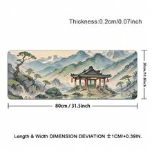 1pc Chinese Landscape Large Gaming Mouse Pad, Non-Slip Rubber Base, Stitched Edges, Extended Keyboard Mat, Ultra Smooth Surface, High-Definition Green Mountain Scenery Print, Desk Pad For Home & Office
