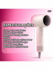 Secador de Cabelo Alta Velocidade 110000rpm Íon Potente Silencioso - Branco - Visão 2