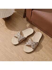 Women's Casual Flat Summer Slide Sandals, Luxury Slip-On Round Toe Mule Slippers - Khaki - View 12