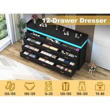 5/12/16 Drawer LED Dresser With USB Powered LED Lights/Charging Station | Modern Chest Of Drawers Storage Cabinet With Power Outout For Bedroom, Entryway - 查看 7
