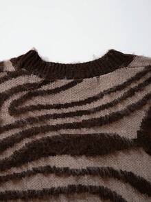 Casual Loose V-Neck Button-Up Cardigan, Zebra Print, Streetwear Style Unisex Top, Spring/Autumn/Winter - Brown - View 9