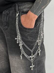 1pc Fashion Punk Crosss Body Chain, Men's Personal Charm Waist Chain For Pants Decoration, Waist Accessory - Silver - View 10
