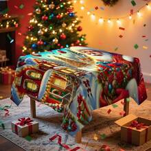 1/20 szt. świąteczny obrus, luksusowy, uroczy obrus z motywem Świętego Mikołaja, kolorowe prezenty świąteczne, dekoracja w świątecznym klimacie, żywa aranżacja stołu do jadalni, odpowiednia do kuchni, stołu jadalnego, świątecznego przyjęcia, pikniku na świeżym powietrzu - Wielokolorowe - Zobacz 13