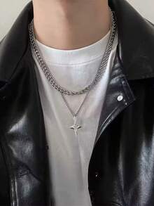 1pc Double Layer Necklace, Unisex Sweater Chain, Hip-Hop Style Choker Necklace