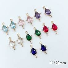 5pcs Copper Zirconia Water Drop Shaped Dual Pendant, DIY Earrings, Bracelets, Hair Accessories Connectors, Jewelry Findings - Multicolor - View 10