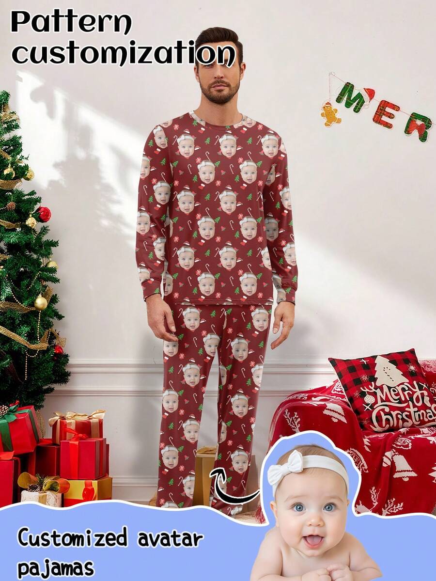 Printstory Customized Men's Pajama Set, Personalized With Any Pattern, Unique Customized Gift, Suitable For Family And Friends, Christmas