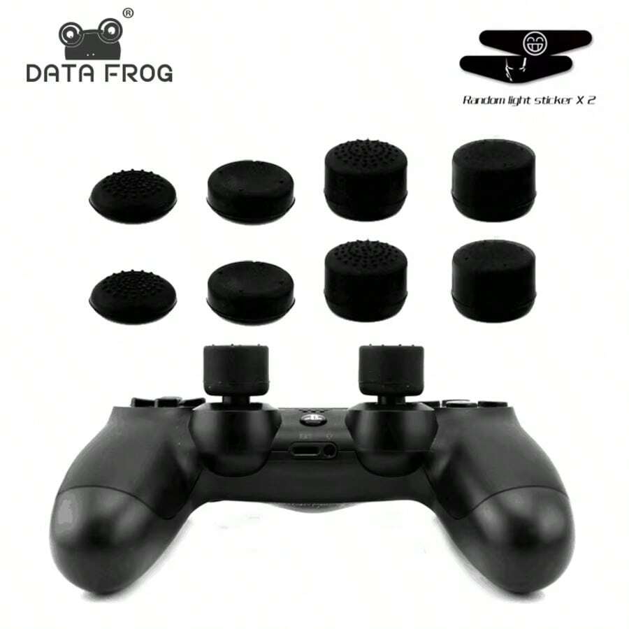 DATA FROG 8 件装游戏手柄拇指摇杆握把帽适用于 Playstation 5 硅胶防滑模拟橡胶握把帽适用于 Playstation 4/Xbo X 系列 X/S 控制器 - 黑色 - 查看 1