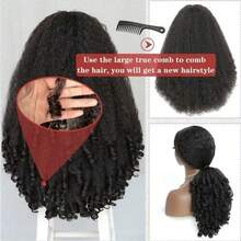 New Afro Curly V Part Wig Synthetic Braided Hair Texture With Unique Bouncy Curls In The End 22 Inch Soft Curly Full Hair V Part Wigs Synthetic Kinky Straight Hair Bouncy Curls No Leave Out Clip In Half Wig - Black - View 4