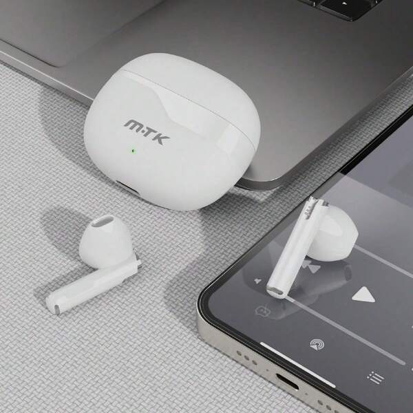 M TK MOVETECK Audifonos Inalambricos Bluetooth 5.1, Audifonos Bluetooth(Reducción de ruido ,HIFI Calidad de sonido ,Batería con duración de hasta 4.5 Horas)para Phone, PC, con cable de carga 0353421