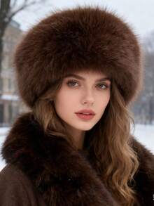 1pc Women's Princess Fluffy Bucket Hat, Thick Warm Autumn/Winter Hat With Large Brim, Elegant And Fashionable Winter Gear - Multicolor - View 14