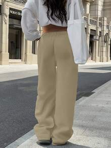 Sulojter Casual Loose Solid Color Elastic Waist Sweatpants - Apricot - View 6