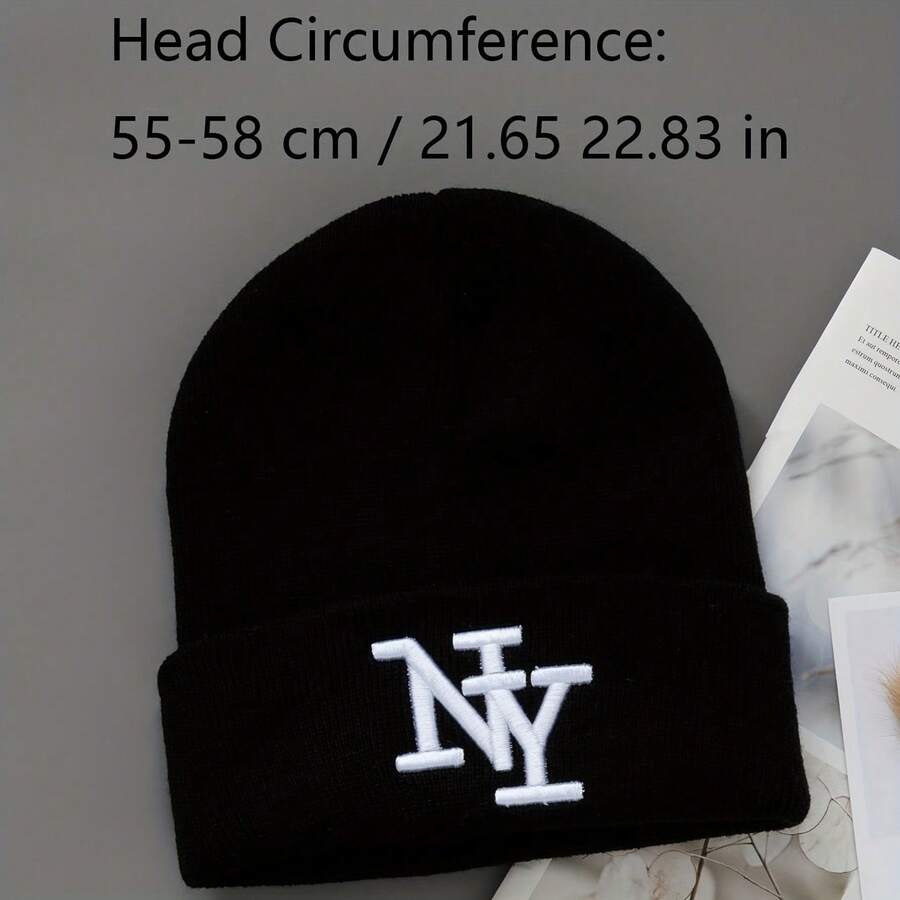 NY Letter Print Beanie - Unisex All Season Lightweight Winter Ski & Outdoor Cap, With NY Initial, White/Black, Elastic Fit For Men And Women, Casual And Sports Wear (Hand Wash, Comfortable Year-Round) - Suitable For Cycling, Skiing, Daily Use - NY Themed Design (Black/White/Beige) - Multipurpose For Gym, Travel And Casual Outfits - Y2K Style With NY Logo - Hand Wash Only - Perfect For Outdoor Activities And Casual Wear, Winter Accessory, Snow Gear