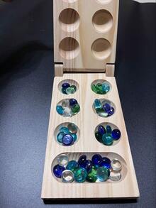 Mancala Board Game - Fun Classic Table Game With Wooden Board For Adults - 48 Glass Mancala Beads & 2 Player Games