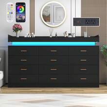 5/12/16 Drawer LED Dresser With USB Powered LED Lights/Charging Station | Modern Chest Of Drawers Storage Cabinet With Power Outout For Bedroom, Entryway - 查看 8