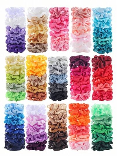 10/30/60/80/90 Pcs Women Fashion Colorful Satin Scrunchies, Bright Silky Fabric Hair Ties, Elastic Ponytail Holder Hair Ropes Hair Accessories Set For Daily Use ,Scrunchy Hair Ties Makeup Home Gym Woman Accessories Head Accessories Elastic Band