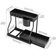 Organizador Extraíble de 2 Niveles Ahorrador de Espacio - Cajón Grande y Duradero para Esenciales de Cocina y Baño - Negro - Ver 8