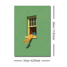 1 Stück gerahmtes/ungerahmtes Poster "Grünes, warmes Lesen am Fenster", Buchliebhaber Wandkunst Leinwanddruck, minimalistischer Lesewinkel Bibliothek Ästhetik Dopamin Dekoration für Bücherwurm, Wohnheim, Büro, Wohnzimmer, Schlafzimmer, moderne Heimdekoration