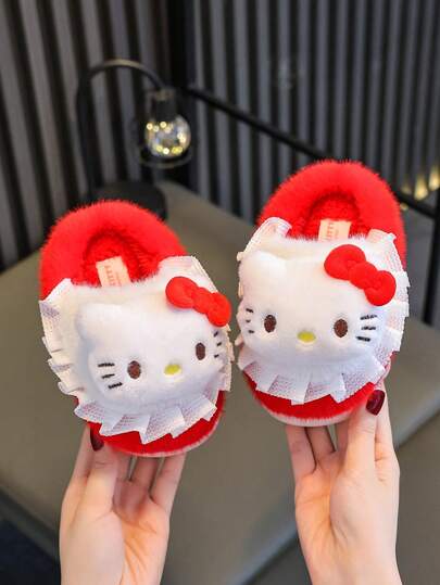 Hello Kitty 2025 秋冬新款儿童时尚毛绒拖鞋，可爱蓬松室内家居卧室拖鞋，适合幼儿女孩