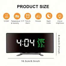 SOKANY Modern Curved Digital Clock, Mirror Alarm, Dual Power (Battery/USB), Large Screen, Black Decor, For Home/Office, Needs 3xAAA Batteries. - Black - View 4