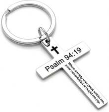 Llavero con versículo bíblico y cruz cristiana, llavero de cruz para hombres y mujeres con escritura religiosa, regalo de Navidad - Salmo 94:19 - Ver 1
